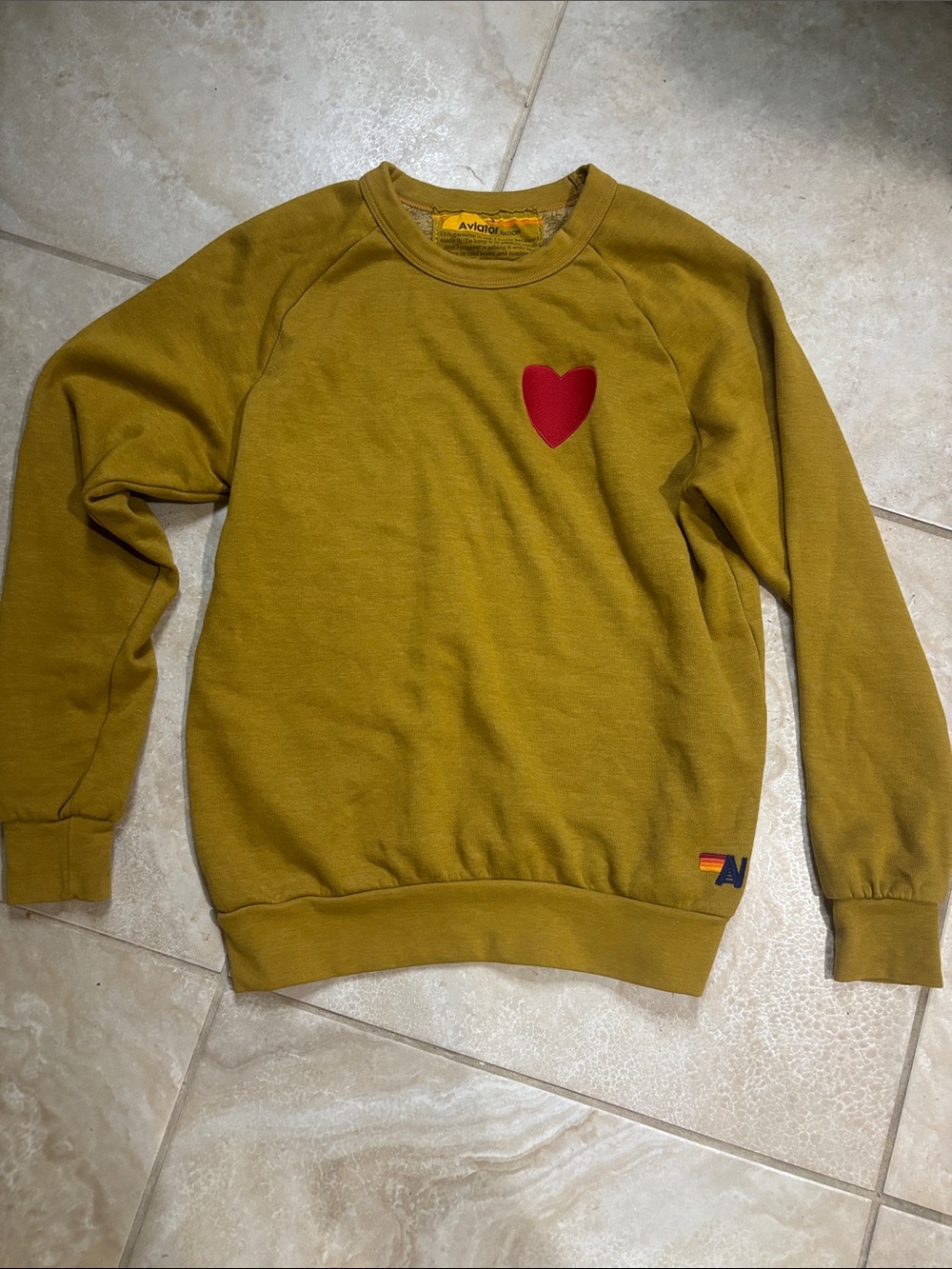 Aviator Nation Mustard Yellow Heart Pullover Sweatshirt Size Small - Picture 2 of 5
